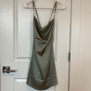 Sage Green Satin Cowl Neck Shift Dress, US 4